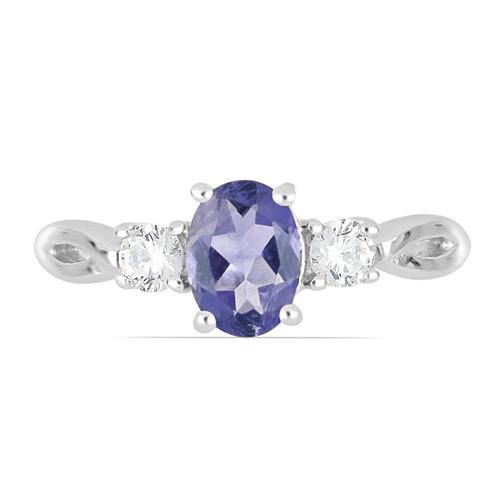 0.80 CT IOLITE STERLING SILVER RINGS WITH WHITE ZIRCON #VR012108